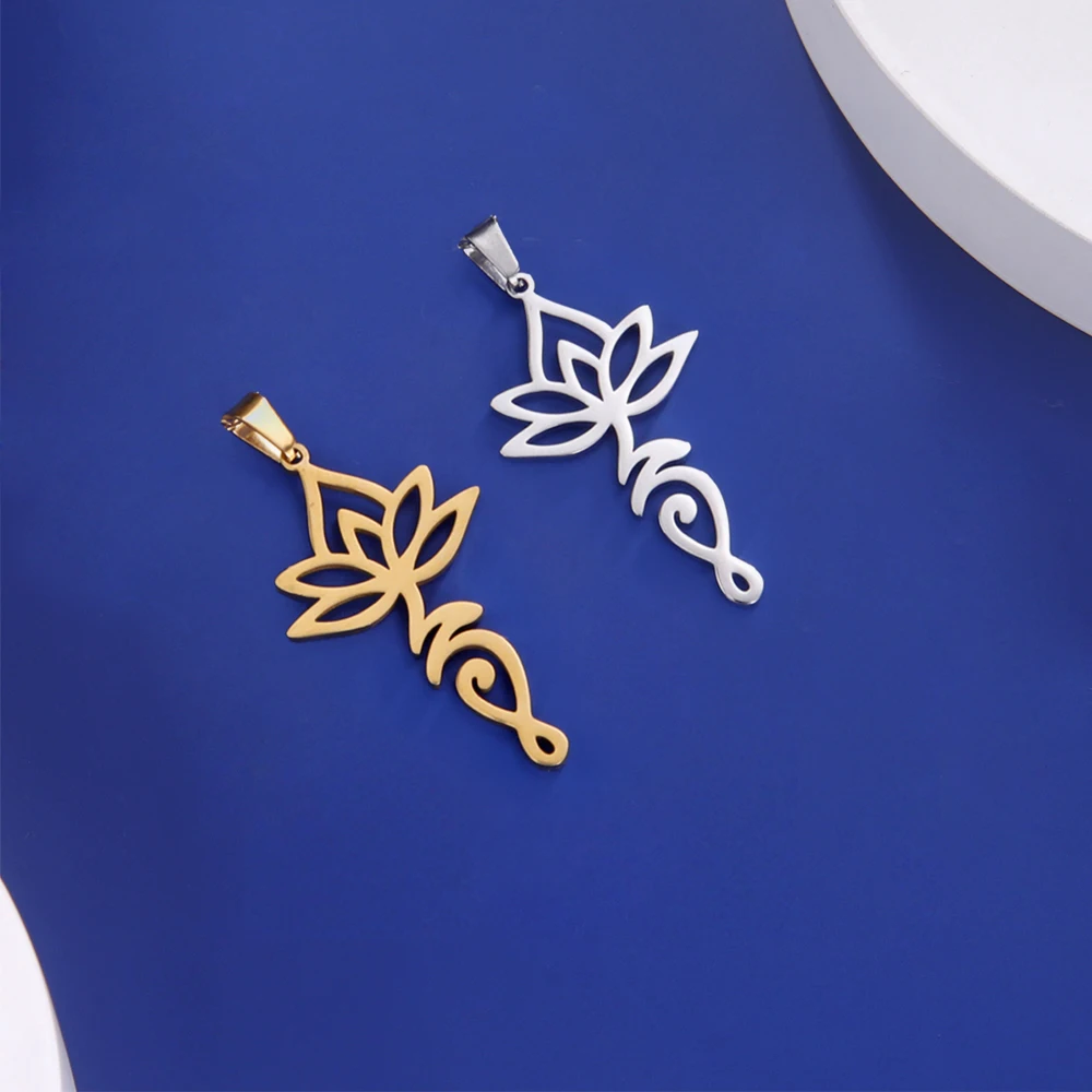 EUEAVAN 5pcs Unalome Lotus Flower Pendant for Necklace Stainless Steel Charms Hinduism Amulet Jewelry Making Supplies Bulk