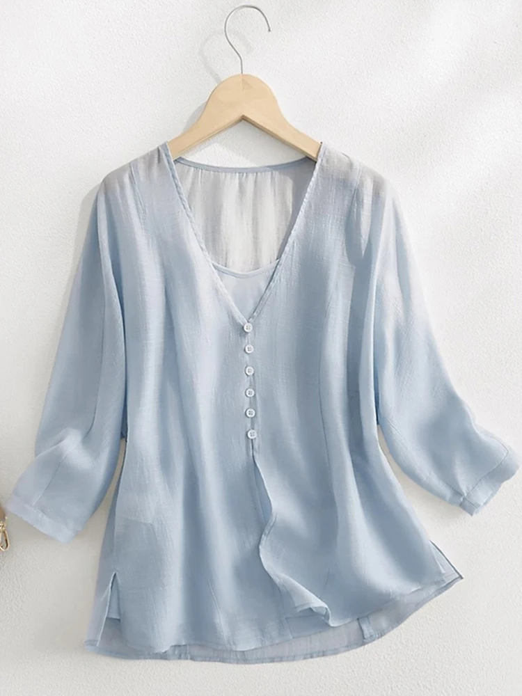 

Легкий дышащий V-Ne шифоновый повседневный летний топ для похудения Sle ort Sve Корейский модный простой Ele