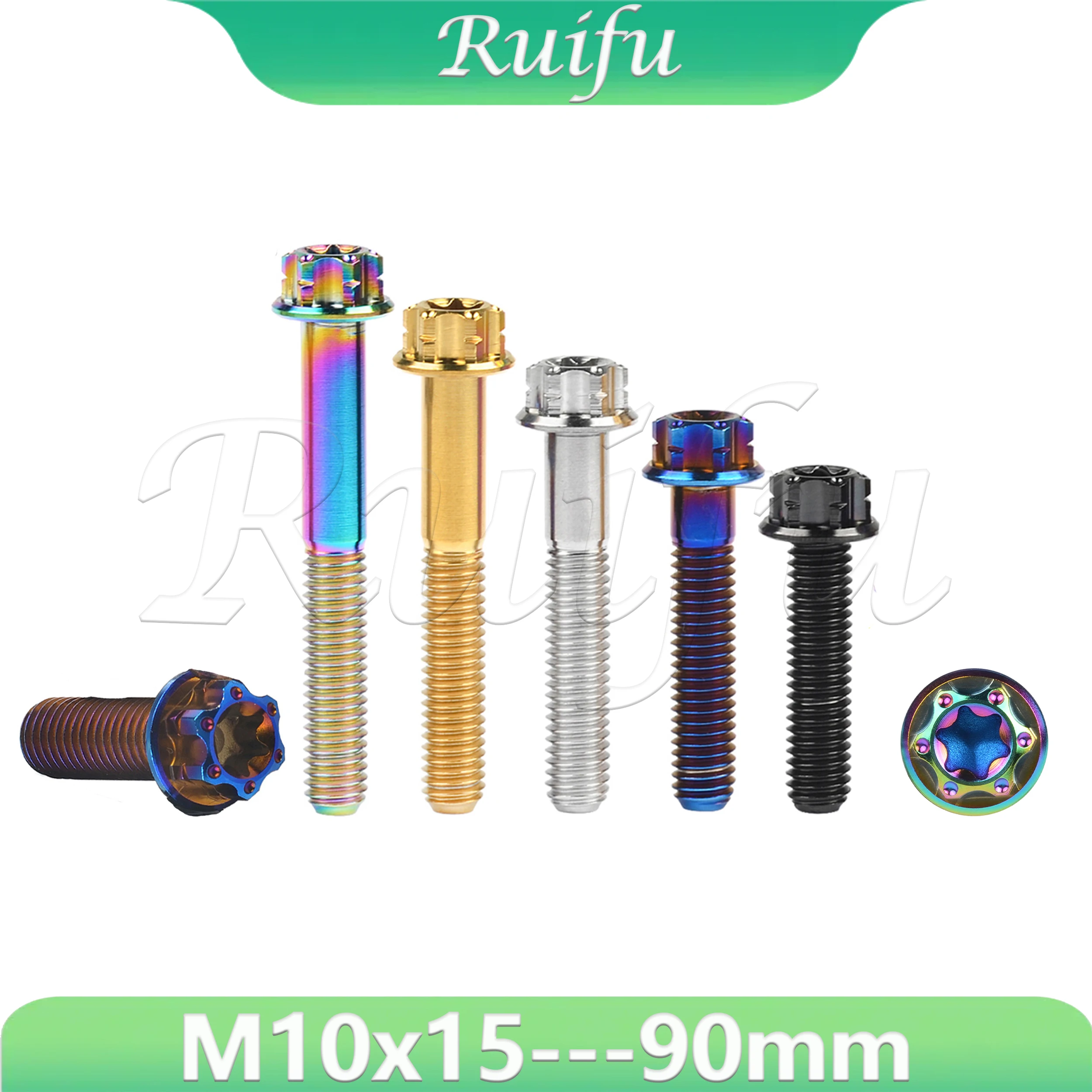 Ruifu Titanium Bolt M10x15~90mm T50 Torx Pitch1.25/1.5mm Flange Torx Screw for Motorcycle Caliper Assembly Parts