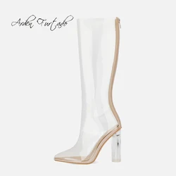 Arden Furtado Summer Mixed Colors Crystal heel Short boots Transparent PVC Patchwork Back zipper Super high heel knee high boots