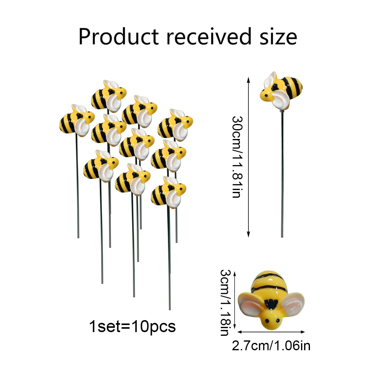 10PCS Bee Garden Stakes Decor Metal Yard Art Ornaments Front Yard Art Stick Floral Picks Spring Summer