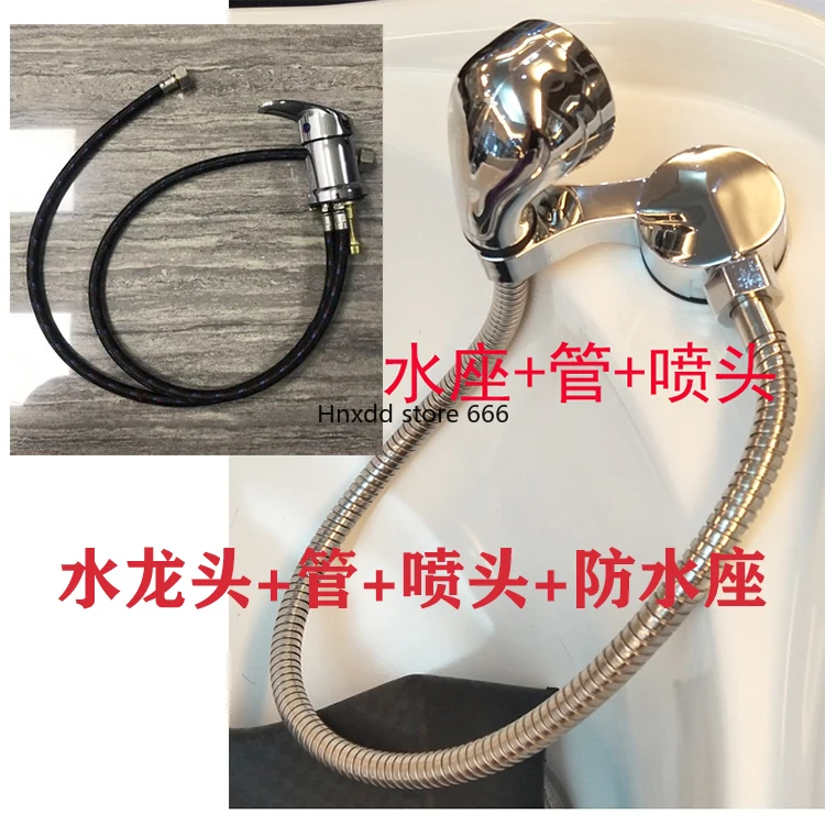 Shampoo bed, shower head, card holder, accessories, hot and cold faucets