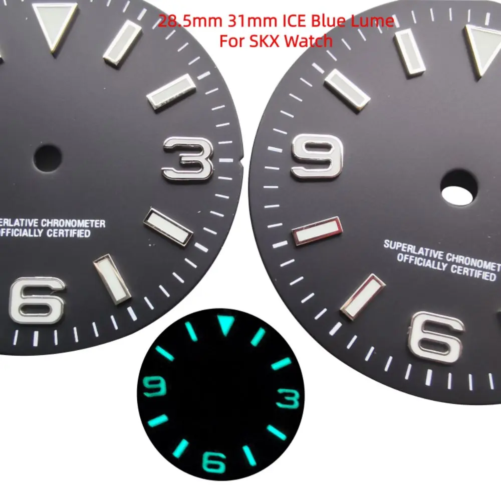 

Watch Dial 3 6 9 Black 28.5mm 31mm Watch Parts NH35 Ice Blue Green Luminous Literal Fits for SKX NH36 NH34 4R35 Movement