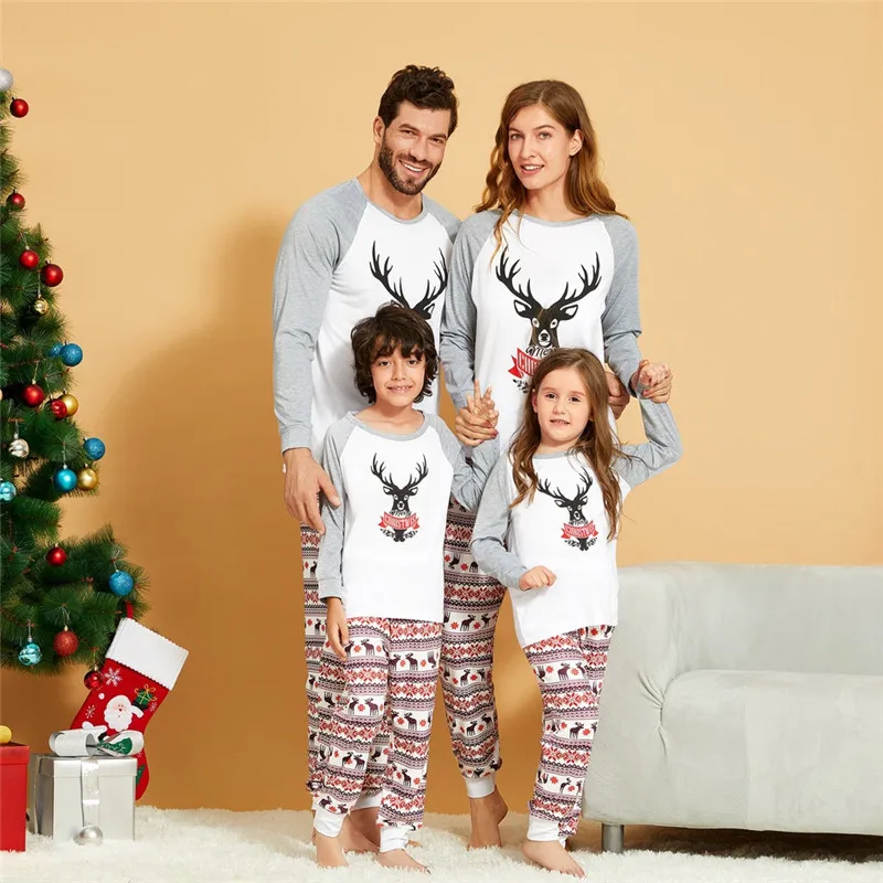 2024 Family Christmas Pajamas Set Deer Adult Women Father Girl Kids Clothes Xmas Pyjamas Sleepwear Matching Outfit Top+Pants