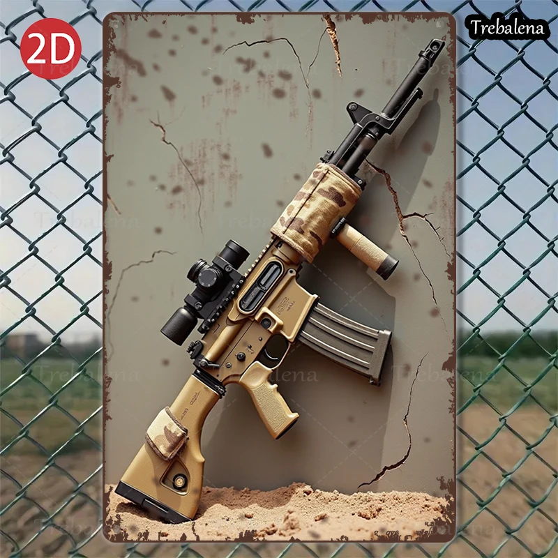 

1PC 2D Flat 8*12inch Metal Sign Desert Camo Rifle Vintage Wall Art Decor