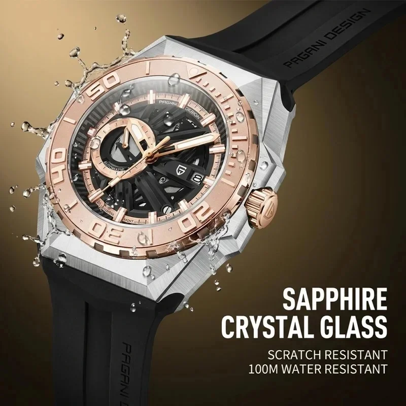 Pagani Design Men Automatic Mechanical Watch, Luxury Stainless Steel, Sapphire Crystal, 100M Waterproof Sports Wristwatch