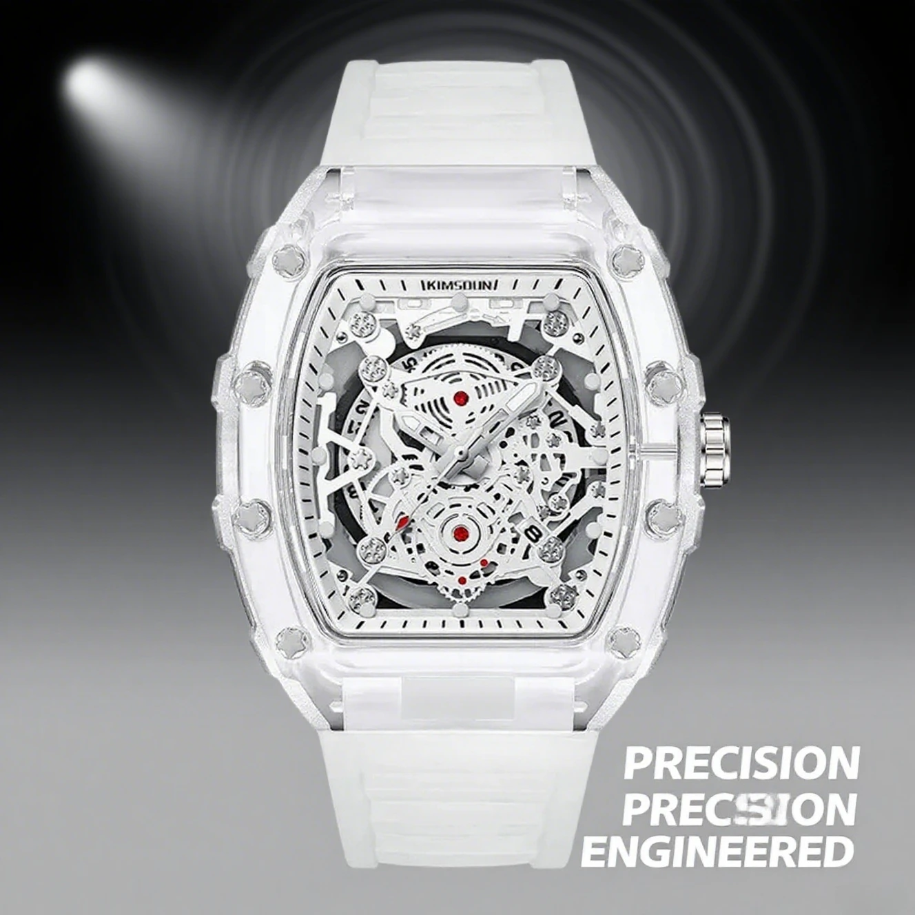 Reloj informal de moda para hombre, Esfera luminosa, función de calendario, correa de silicona duradera, caja transparente con forma de Tonneau, reloj de cuarzo