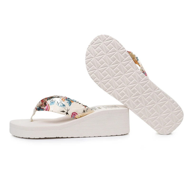 Women's Floral Flip Flops Beach Slippers Vacation Style Sandals Fabric Upper EVA Sole Summer Casual Footwear Outside Zapatos