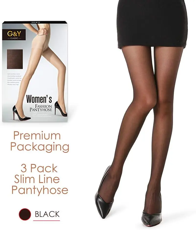3 Pairs Women's Sheer Tights - 20D Control Top Pantyhose with Reinforced Toes