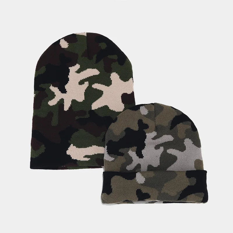 Beanie Caps Hot Sale Winter Men Warm Knit Hat Casual Camouflage Jacquard Rolled Hip Hop no Cap Ftrucker hatsree Shipping