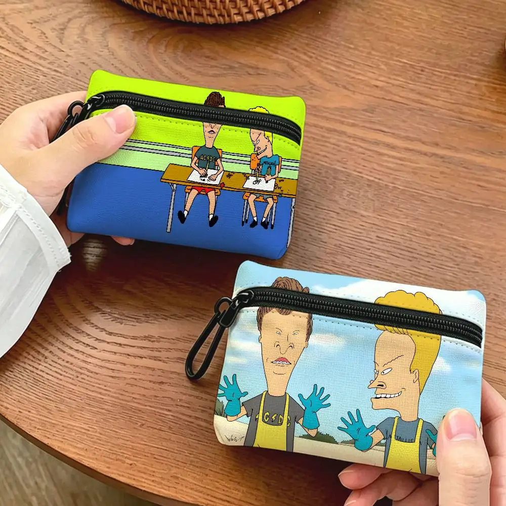 Funny B-Beavis and BUTT-HEAD Lightweight Oxford Fabric Coin Purse Carabiner Hook Design Mini Card Key Organizer Bag