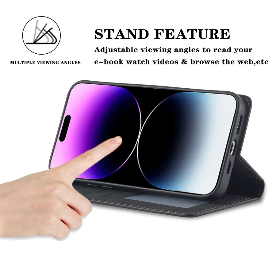 Wallet Luxury Skin Friendly Magnetic Flip With Card Slot Stand Leather Case For iPhone 15 Pro Max 14 Plus 13 12 11 X XS XR 8 7