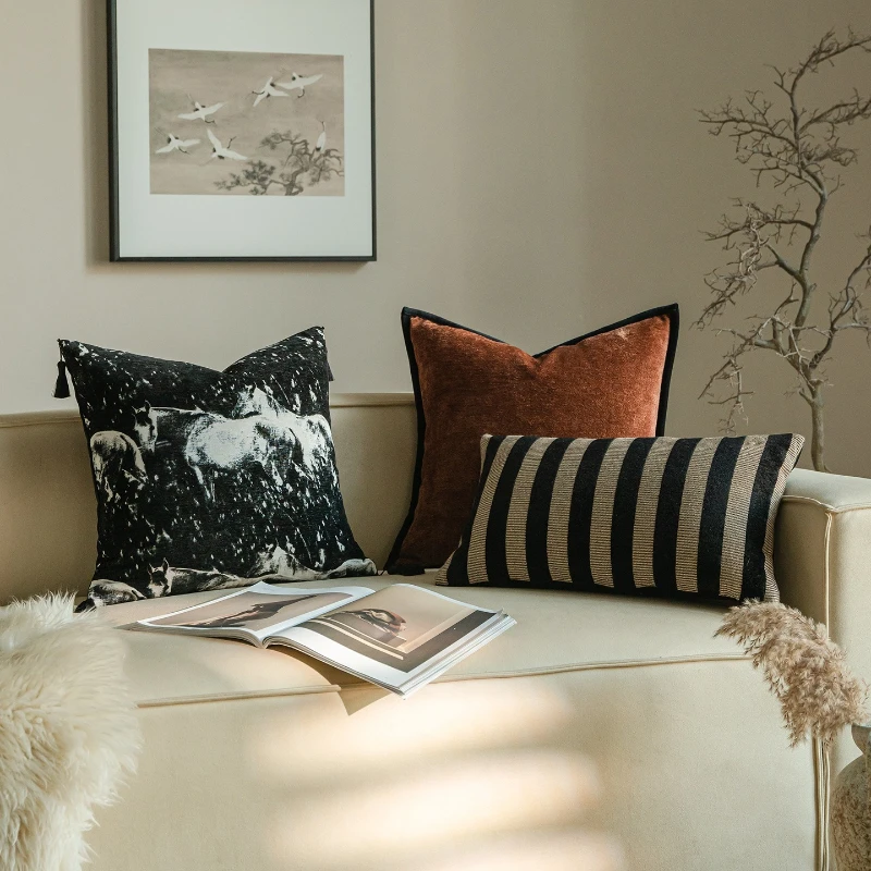 Chinese-style single-sided jacquard sofa bed decorative pillow cover, cushion, pillow, double-sided chenille back pillow cover