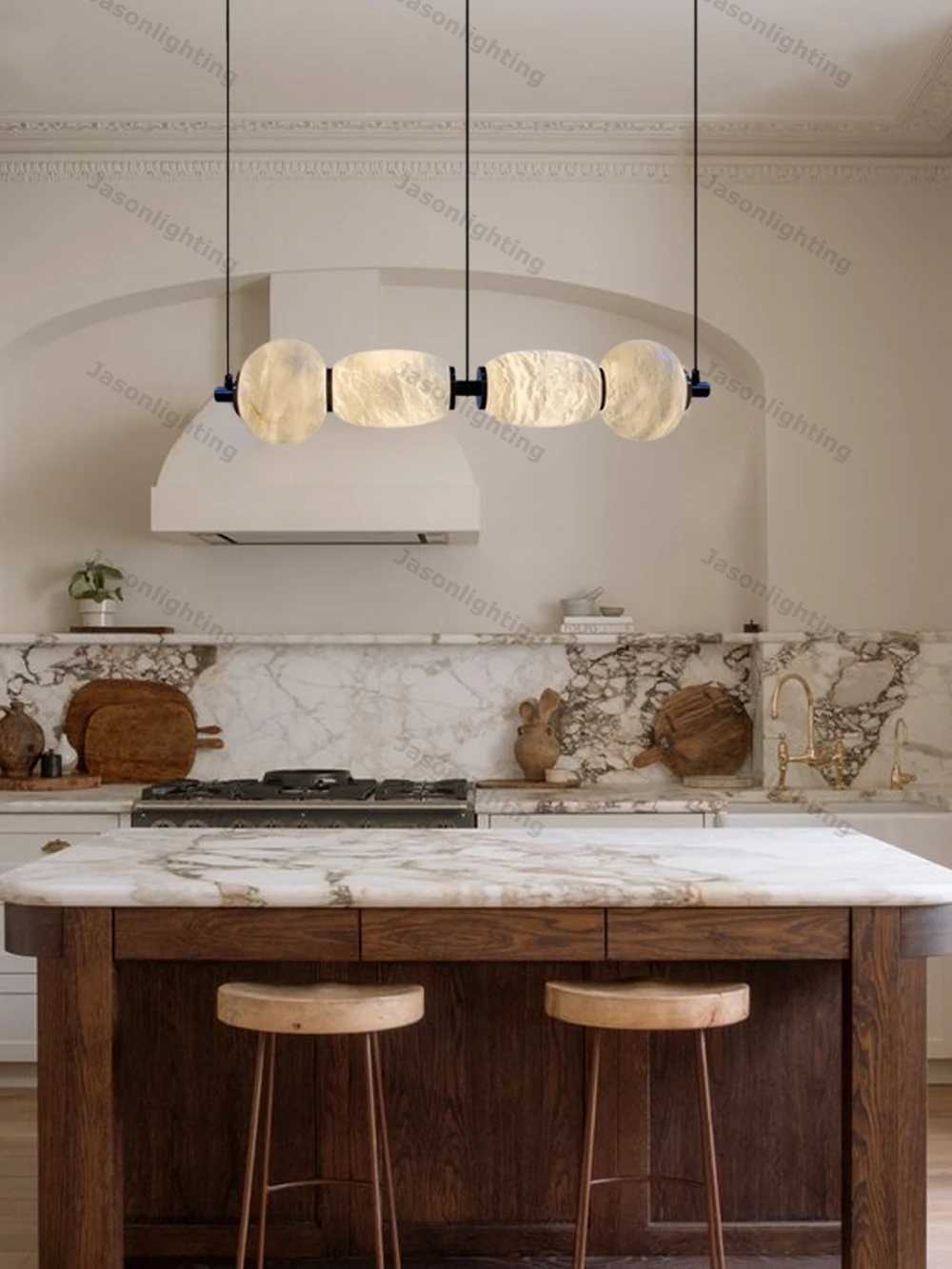 Dinning Room Linear Natural Marble Chandelier Crafted From