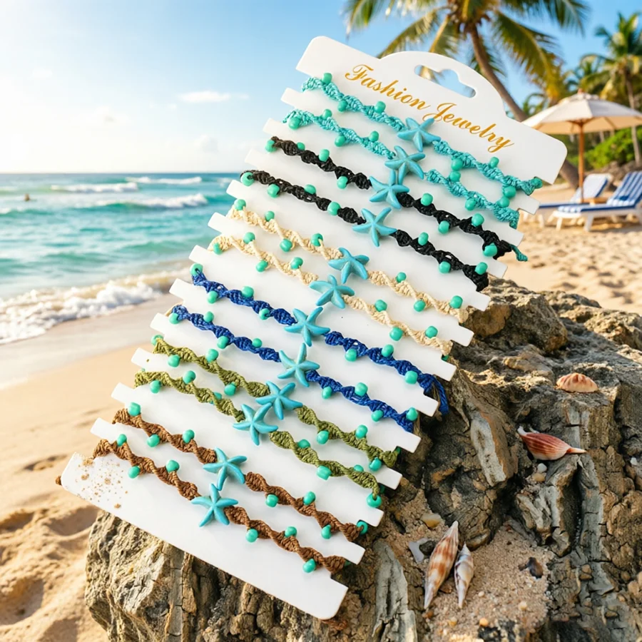 

Регулируемый браслет из 12 штук/дюжина с морскими звездами, унисекс, аксессуар для одежды, ручная работа, синий галлит, для пляжа, серфинга, подарок для друзей, украшение