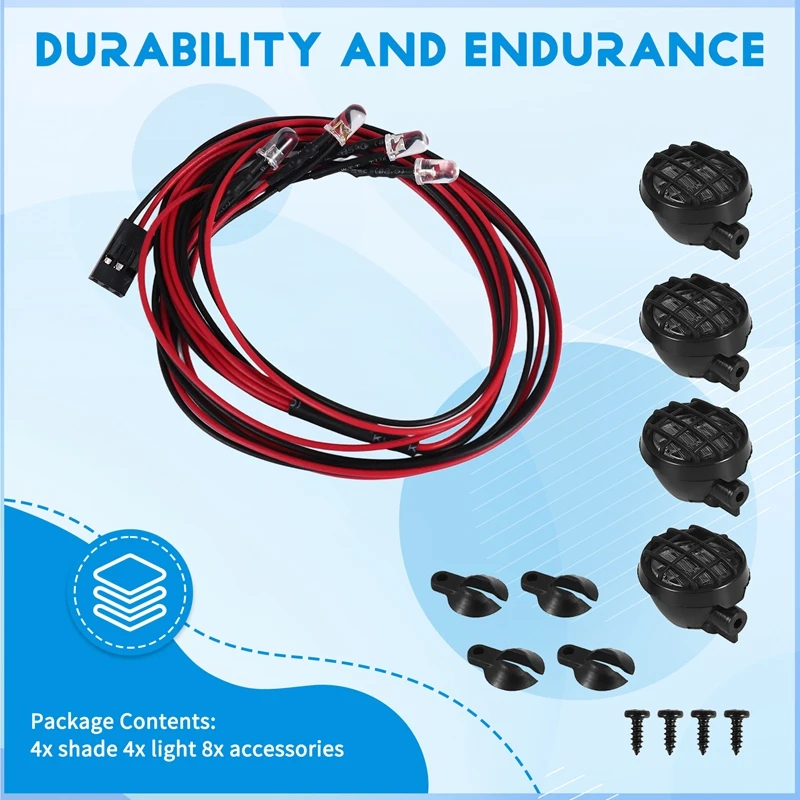 เป็นมิตรกับสิ่งแวดล้อม-4 ไฟ LED สีขาวพร้อมโคมไฟสําหรับ 1/10 Traxxas Hsp Rc Crawler อุปกรณ์เสริม Rc รถอะไหล่