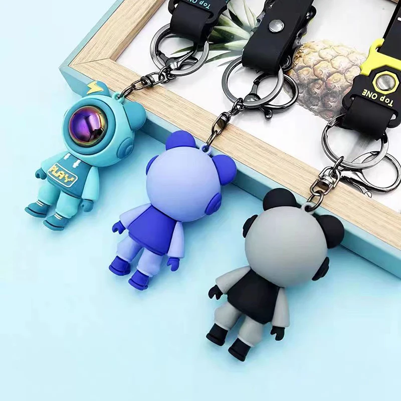 Astronaut Spaceman Keychain PVC Colorful Bears Key Chains Cartoon Pendent Keyring Accessories Creative Bag Jewelry Decoration