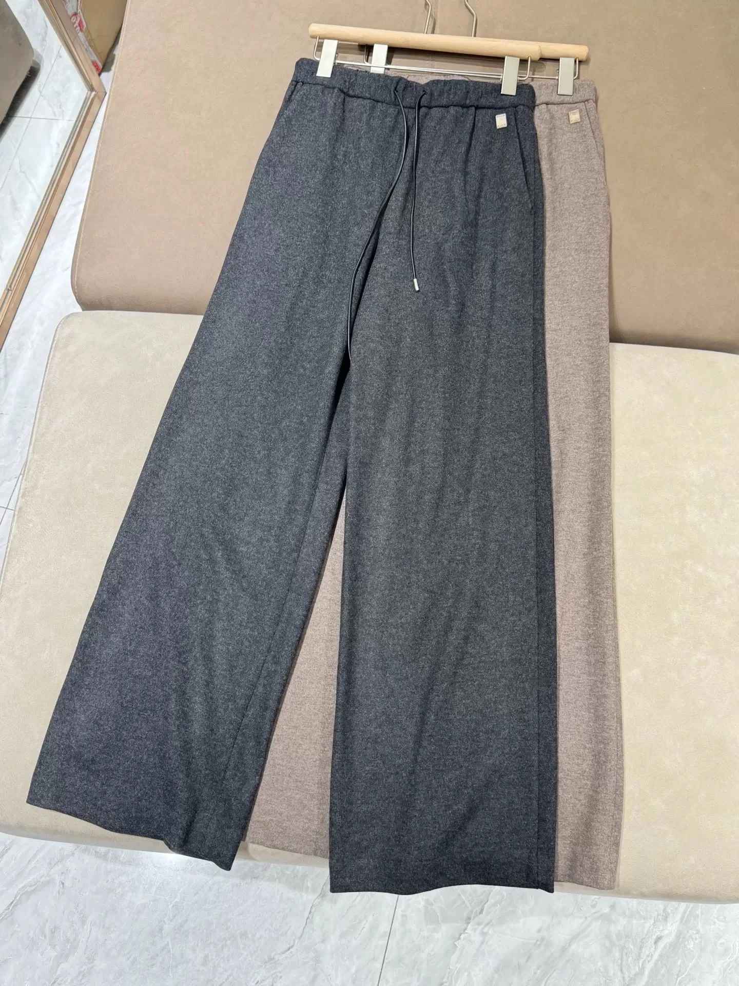 

Женские осенне-зимние новые эластичные брюки из 100% шерсти на шнурке, прямые повседневные брюки