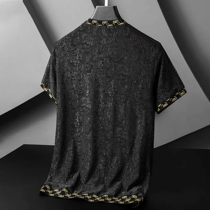 European luxury jacquard short sleeve t-shirt men\'s round neck summer new large embroidery badge Korean half sleeve Fashion Top
