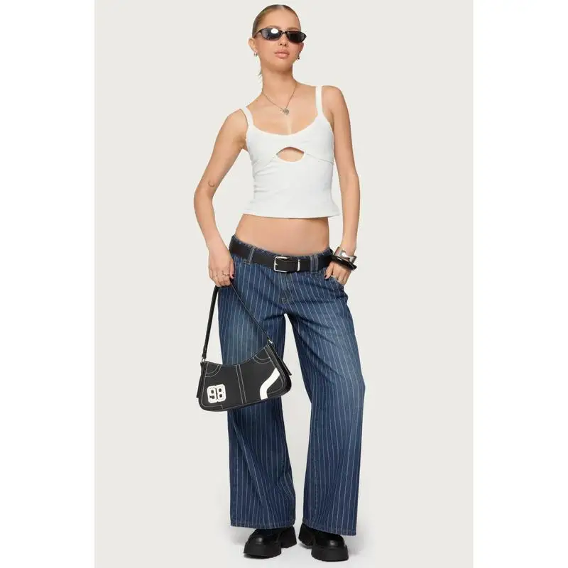 

Blue Striped Jeans Neutral Style Casual Pants for Women Spring Season Other Material 100% Comfortable Fit Jeans