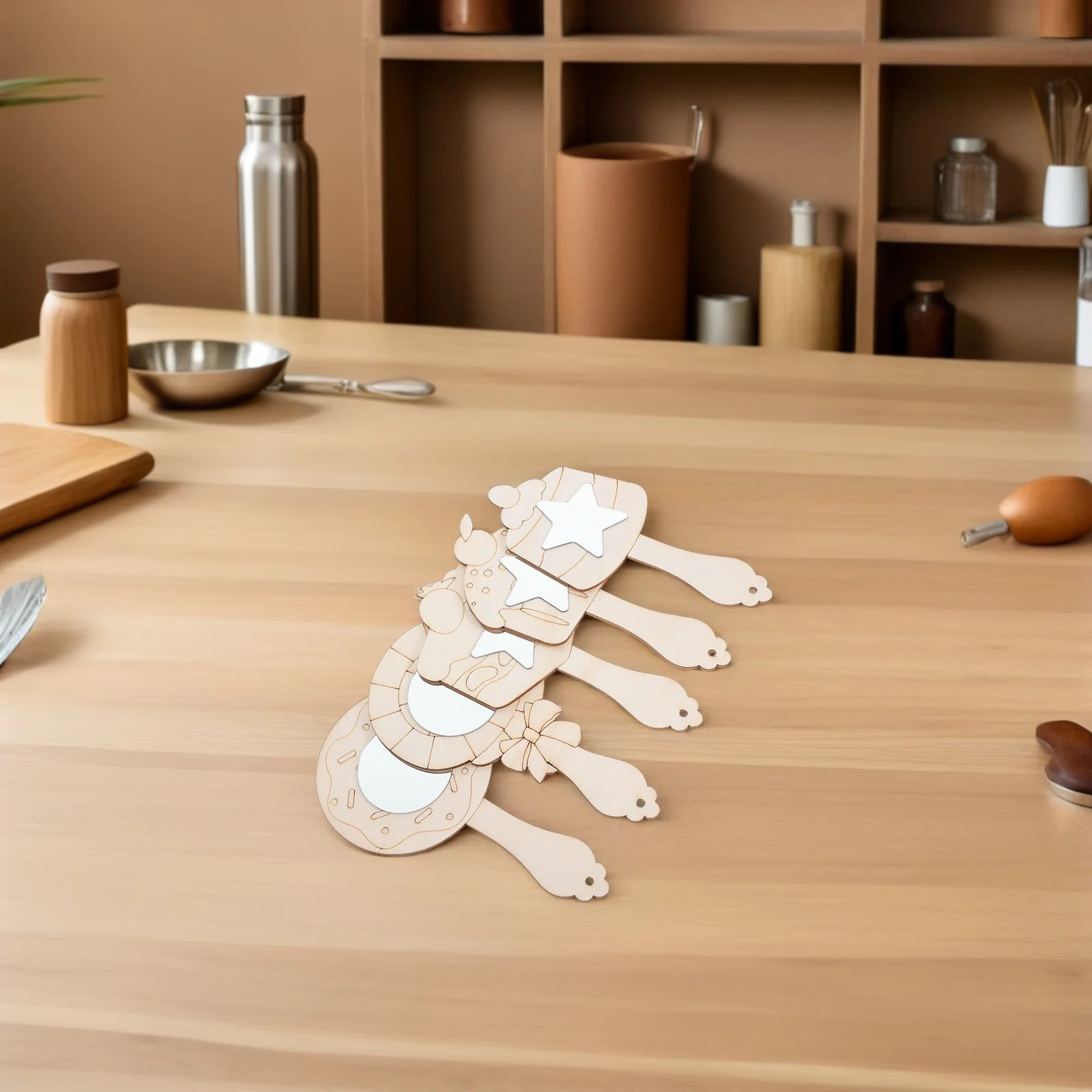 

1Set Wooden Handheld Mirror for Kids DIY Cake Shape Painting Craft Kit Birthday Party Decorations Art Supplies