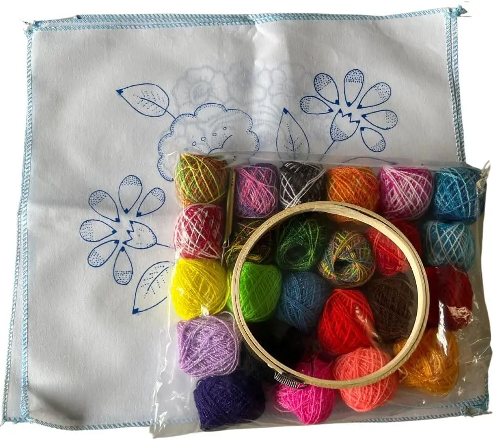 

Mexican Embroidery Kit with 4 Napkins (17.7x16.5 inches), 24 Floss Colors, Needle & Hoop for DIY Crafts