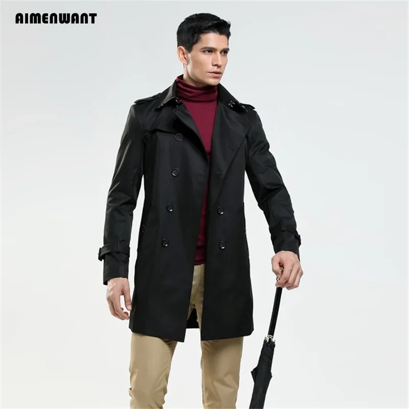 2024 Fashion Double Breasted Trench Male Design Slim Fit Business Casual Outerwear Plus Size Customized Coat Trench Cheap