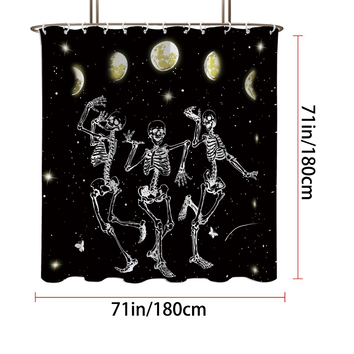 1PC Dark Skull Series Pattern Waterproof Shower Curtain with 12 Hooks 71x71 Inch Bathroom Decor for Hotel and Home