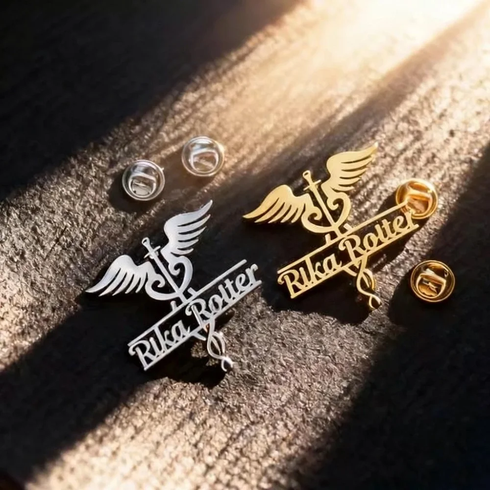 Sipuris Caduceus Personalisierte Namensbrosche aus Edelstahl, personalisierte Namensschild-Brosche für Krankenschwestern und Ärzte, modischer Schmuck, Geschenke – Detail 9