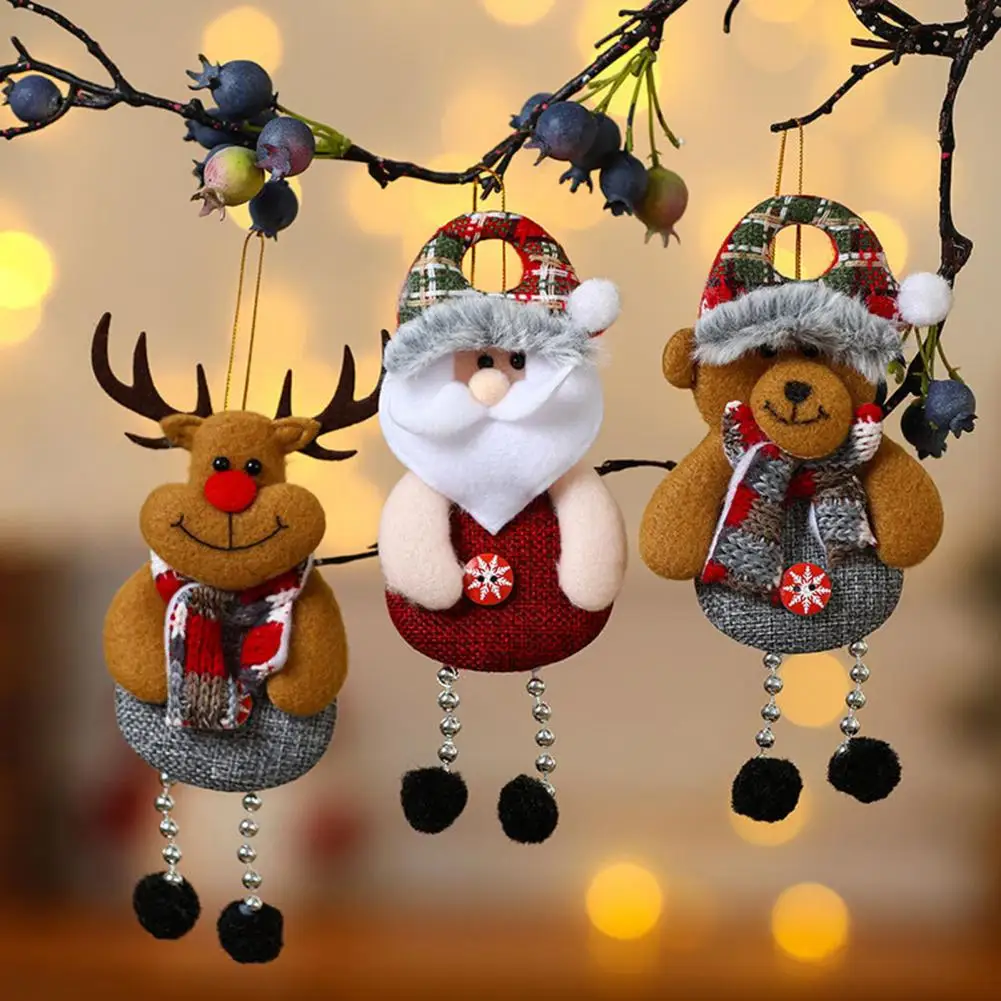 Christmas Hanging Ornament 3D Santa Claus Snowman Reindeer Bear Doll Pompom Leg Cute Handmade Holiday Xmas Tree Pendant Gift