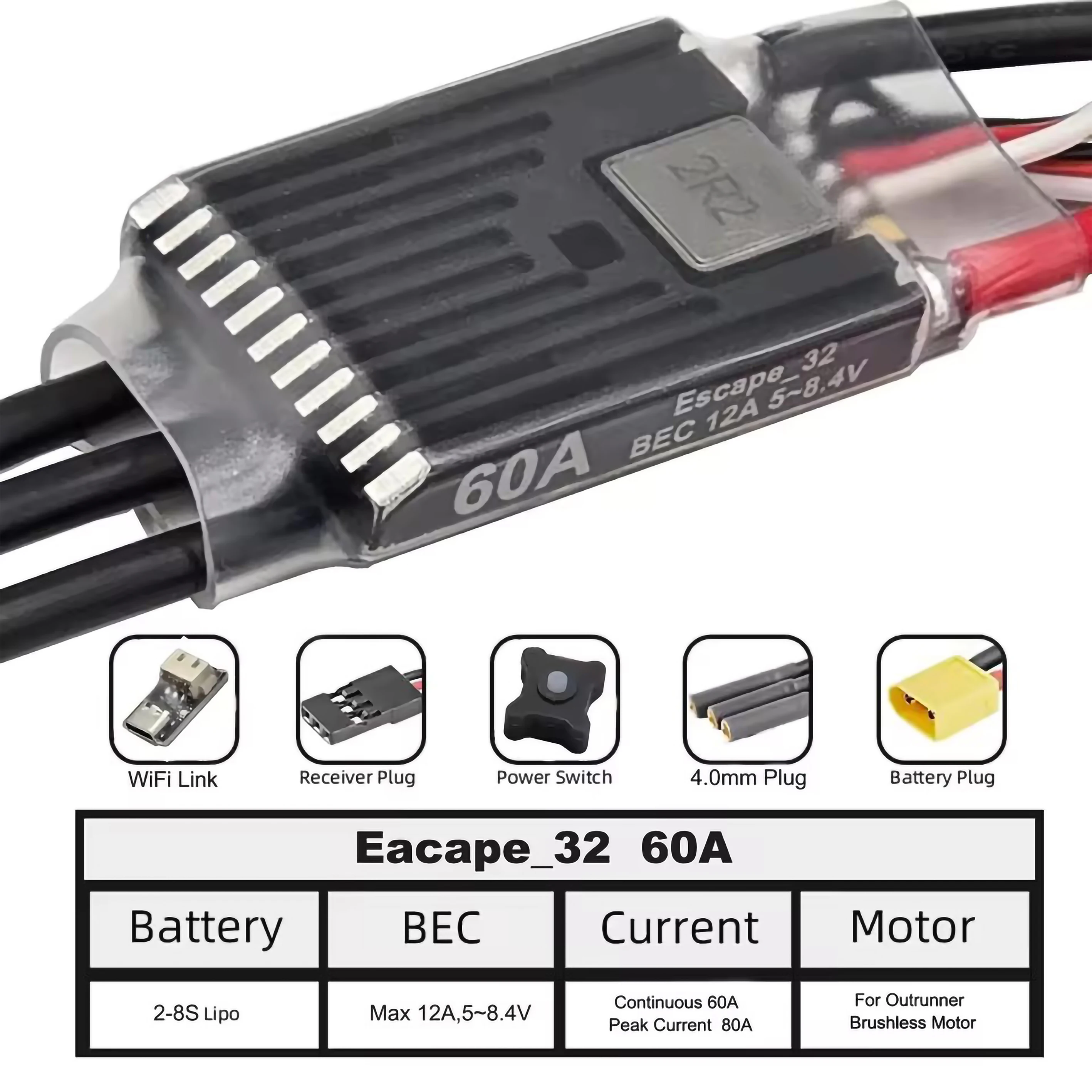 GHOST Brushless ESC 60A,RC Crawler Electric Speed Controller With 12A BEC 5~8.4V for 1/10 Crawler Car,Climbing Car,Ship Model