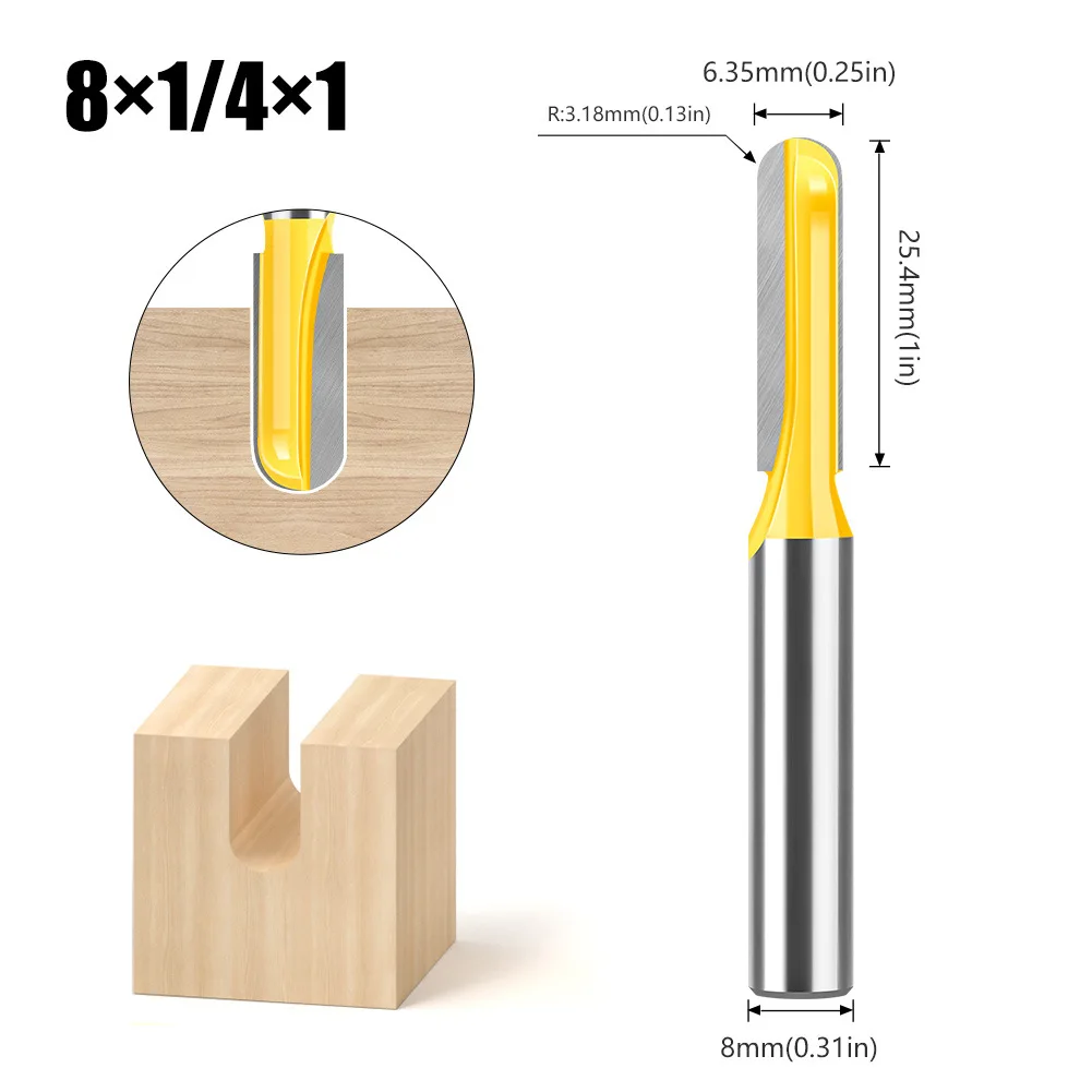 

1pcs 8 Handle Extended Deep Semi-round Bottom Cutter Woodworking Milling Cutter Slotting Tool Trimming Machine Milling Cutter