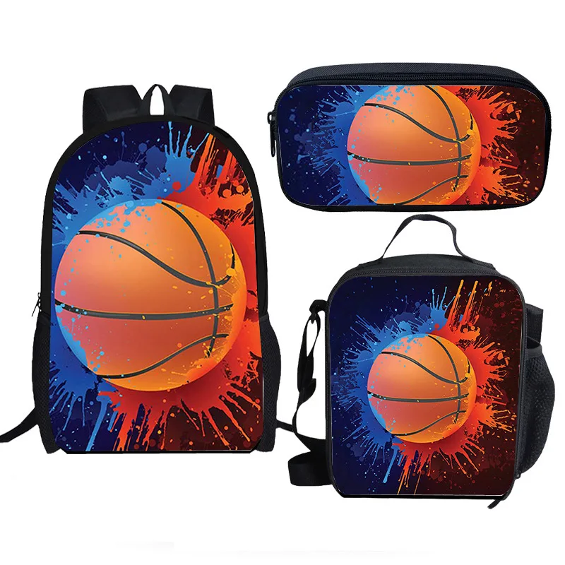 Hot selling ball pattern set, large capacity backpack, meal bag, pencil case, student sports style, children's backpack