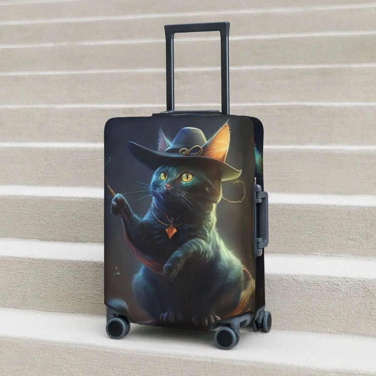 

Cat With Hat Suitcase Cover Magic Aniaml Practical Cruise Trip Protector Luggage Case Vacation