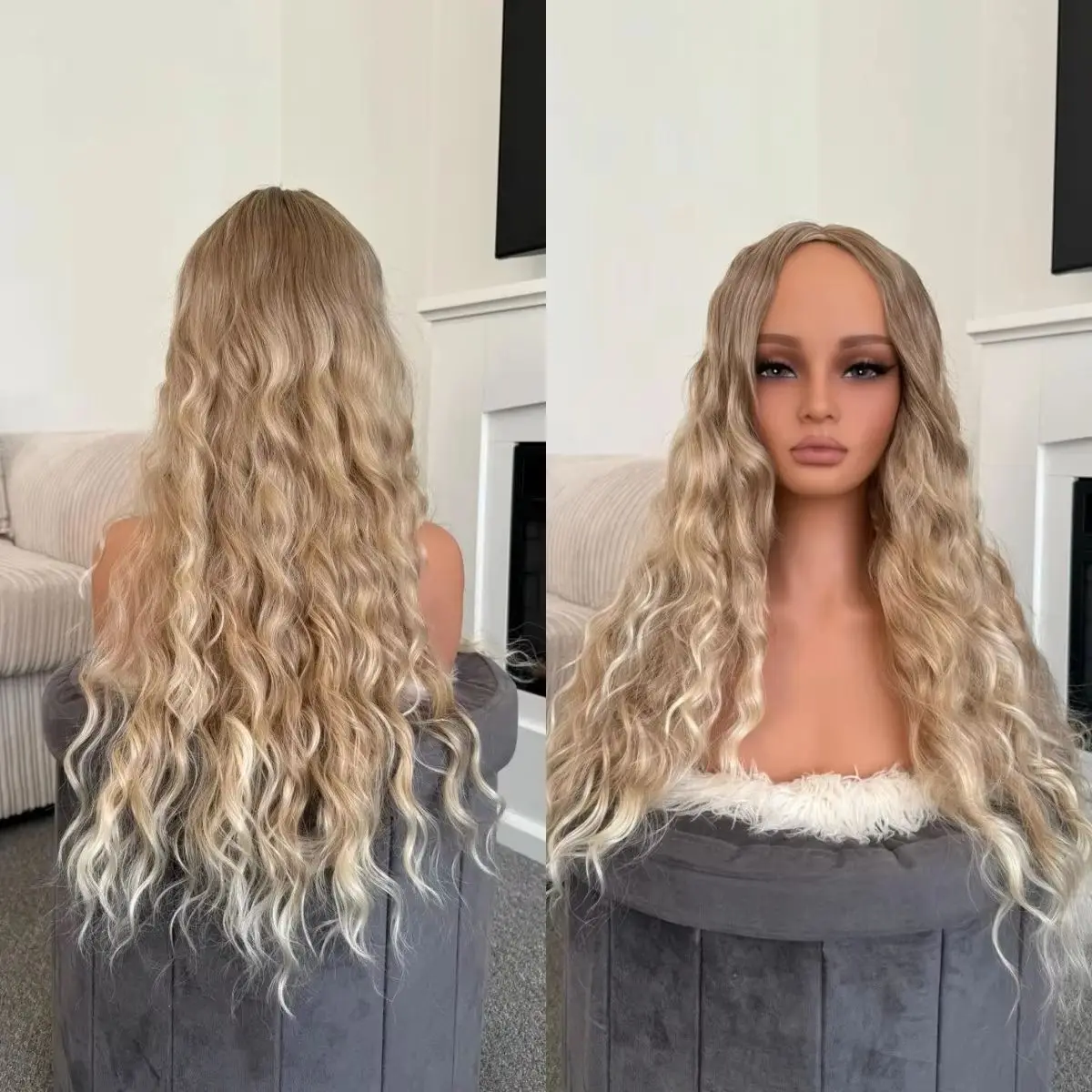 Women’s Wig Long Length Light Blonde Synthetic HD Lace Front Wigs With Dark Roots Highlight Loose Wave Glueless Ready To Wear