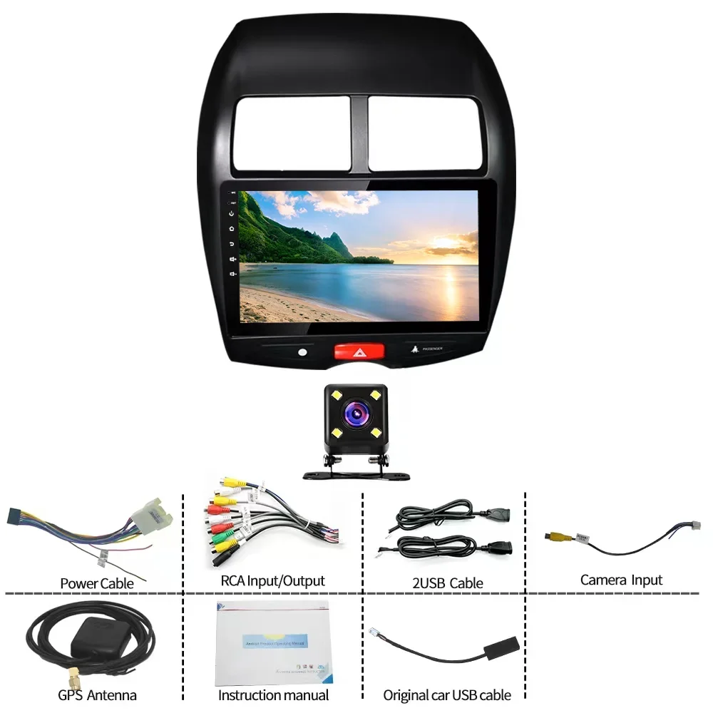 System nawigacji samochodowej Android 13 z ekranem 10 cali do Mitsubishi ASX (2010-2017) z funkcjami CarPlay i Android Auto, 2+32G