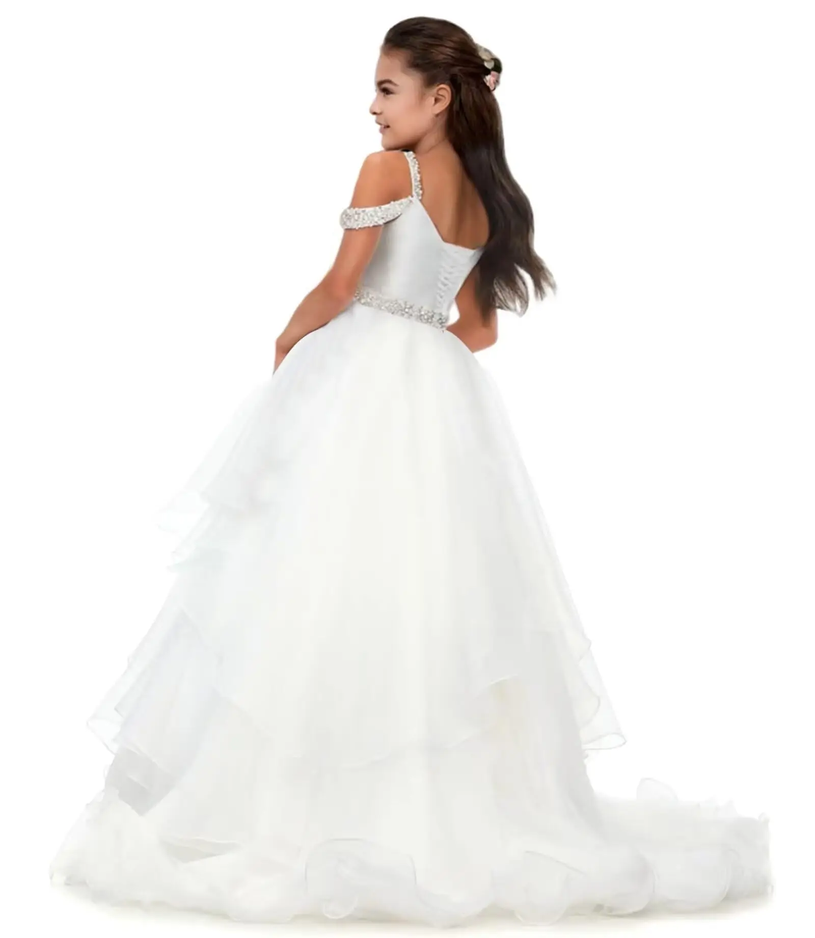 Emerald Tiered Floor Length Shiny Beading Flower Girl Dress Simple Elegant Kids Quinceanra First Communion Brithday Customized