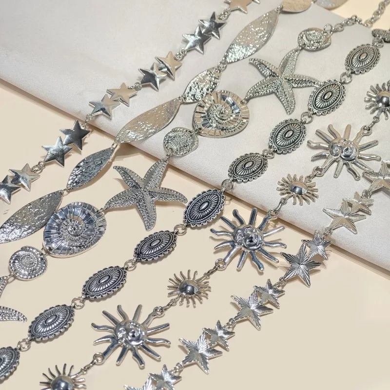 Designer Retro Bohemian Ethnic Style High-End Silver Metal Chain Waist Accessory for Women Skirt Jeans Belt