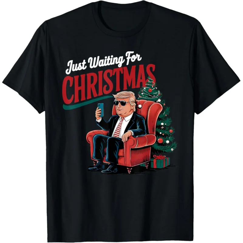 

Just Waiting For Christmas Xmas Trump Pajamas Santa Holiday T-Shirt