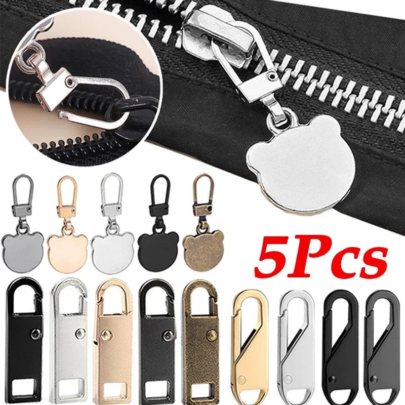 Destacável Metal Zipper Extratores, Universal Sliders para Reparação Mochila, Brasão, Cabeça Tab, DIY Acessórios de Costura, 1 Pc, 5Pcs