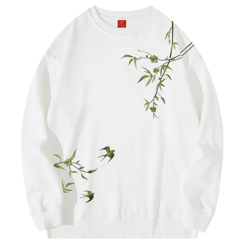 National Style Floral Embroidery Sweatshirt For Men Casual Loose Autumn Quality Cotton Pullovers Oversize Sudaderas Para Hombres