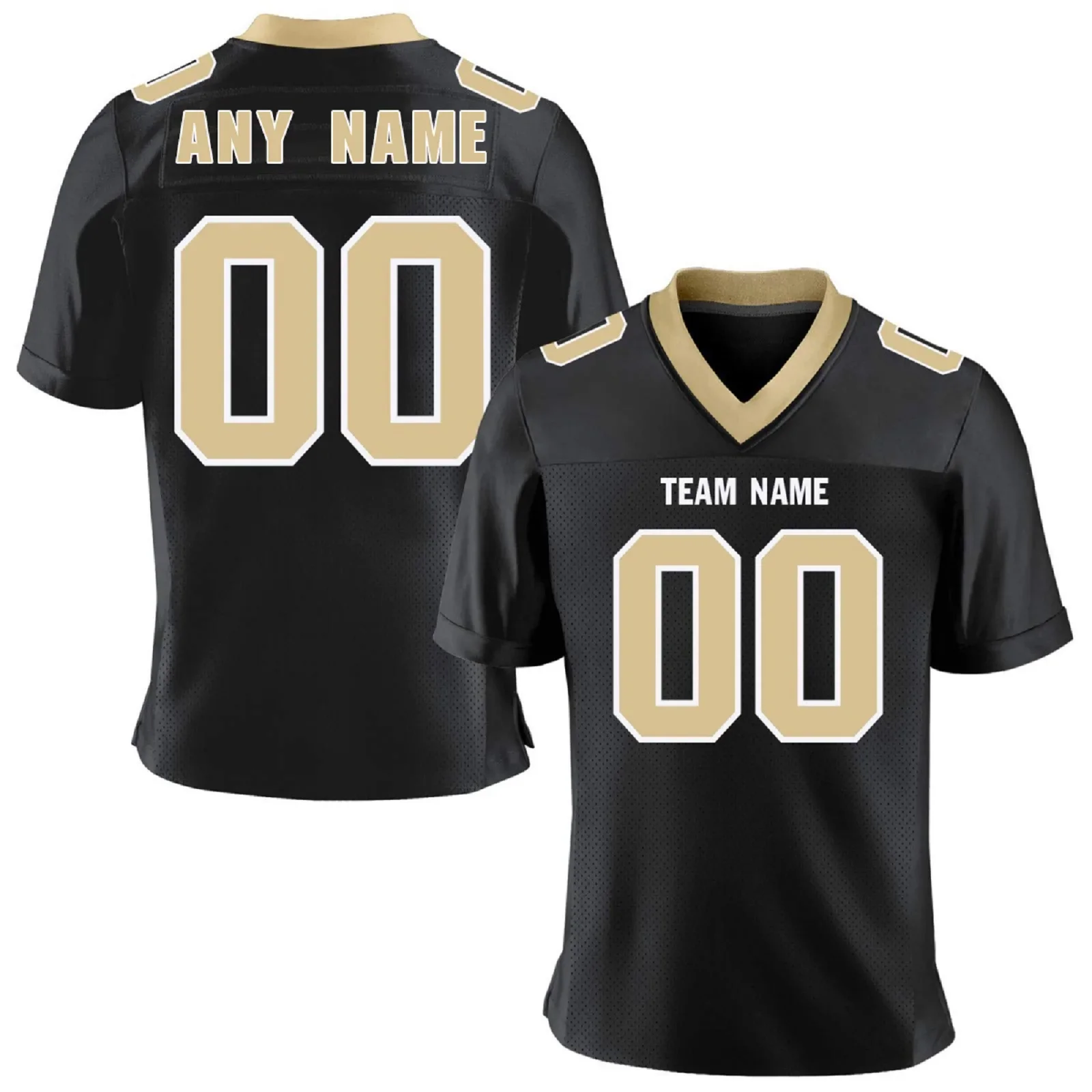 Personalized White Gold Black American Football Jersey Custom Team Name Number Breathable Uniform for Adults Kids Fans Gift