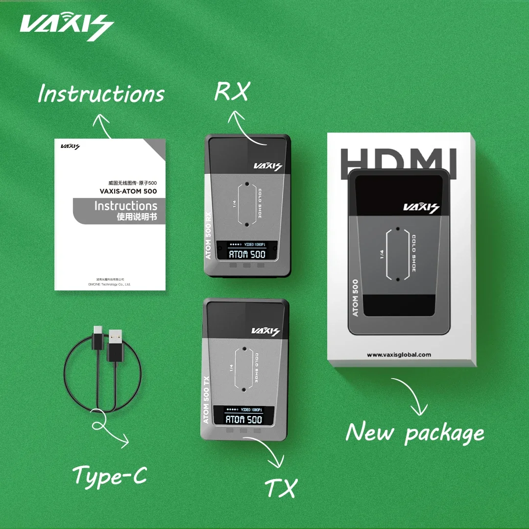 2026 New Vaxis ATOM 500 Dual Basic Kit Wireless Transmission System 1080P HD Image Video Transmitter Receiver VS  mars 400S