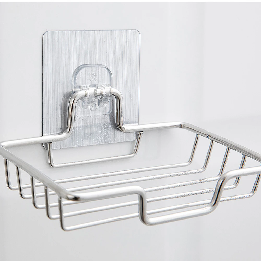 High Quality Soap Rack Wall Mounted Soap Holder Stainless Steel Soap Sponge Dish Bathroom Accessories Soap Dishes Self Adhesive