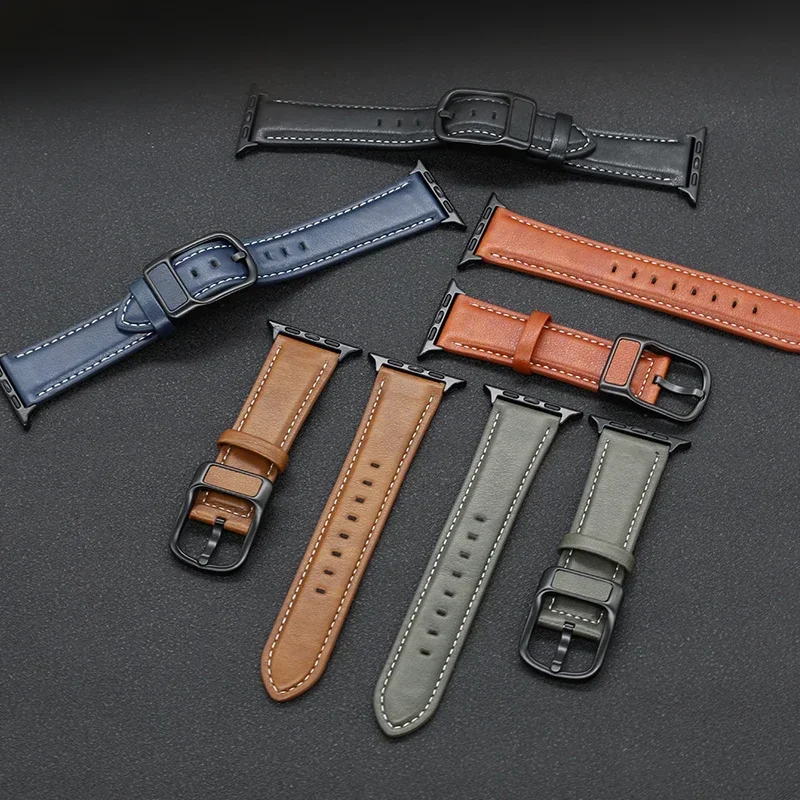 Correa de cuero PU para Apple Watch Ultra 2 Band 49mm 10 9 8 7 46mm 45mm 42mm correa con hebilla negra para IWatch Series 6 SE 5 44mm 40mm
