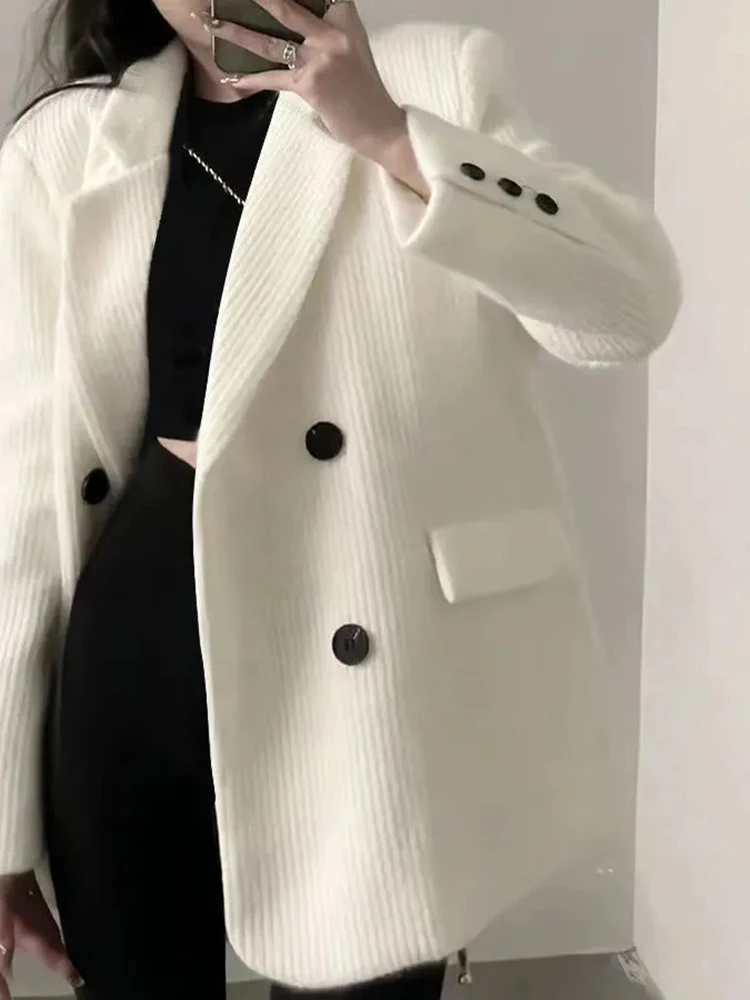 White Corduroy Button Blazers Women Simple Loose Office Lady Elegant Suit Jacket Casual All Match Korean Autumn Winter Outwear