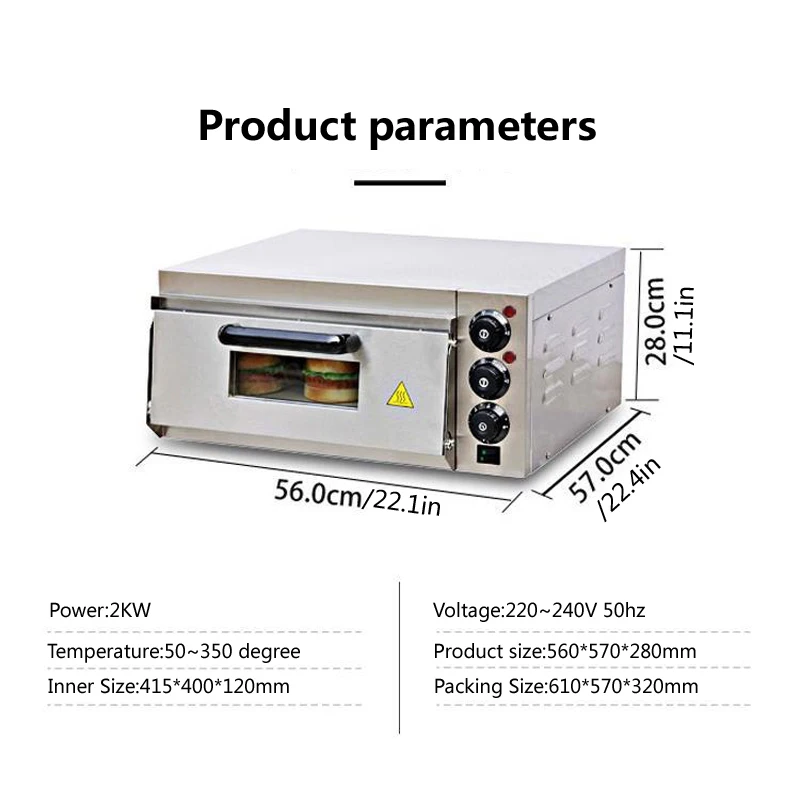 Commercial Electric Pizza Oven Single Deck Layer 220V 1300 / 2000W with Stone and Shelf Multipurpose Pizza Maker