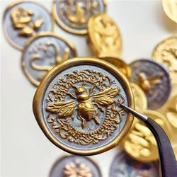 3D Embossed Wax Seal Stamp Rose Bee Sealing Wax Stamp Head For Scrapbooking Cards Envelopes Wedding Invitations Gift Packaging