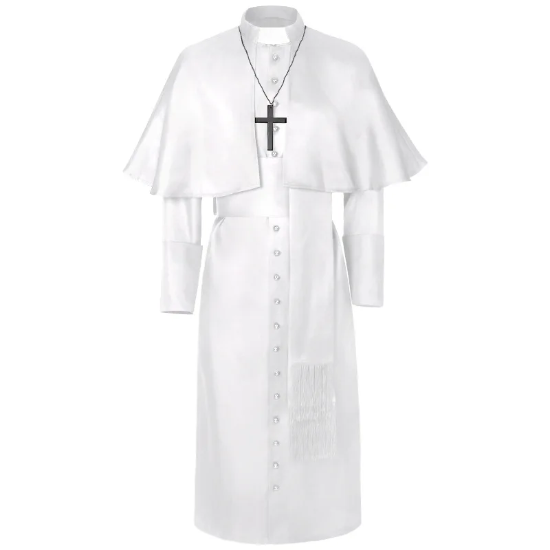 Medieval Renaissance Retro Priest Cosplay Costume Catholic Church Religion Papal Priest Mass Preacher Solid Robe Clergy Cassock