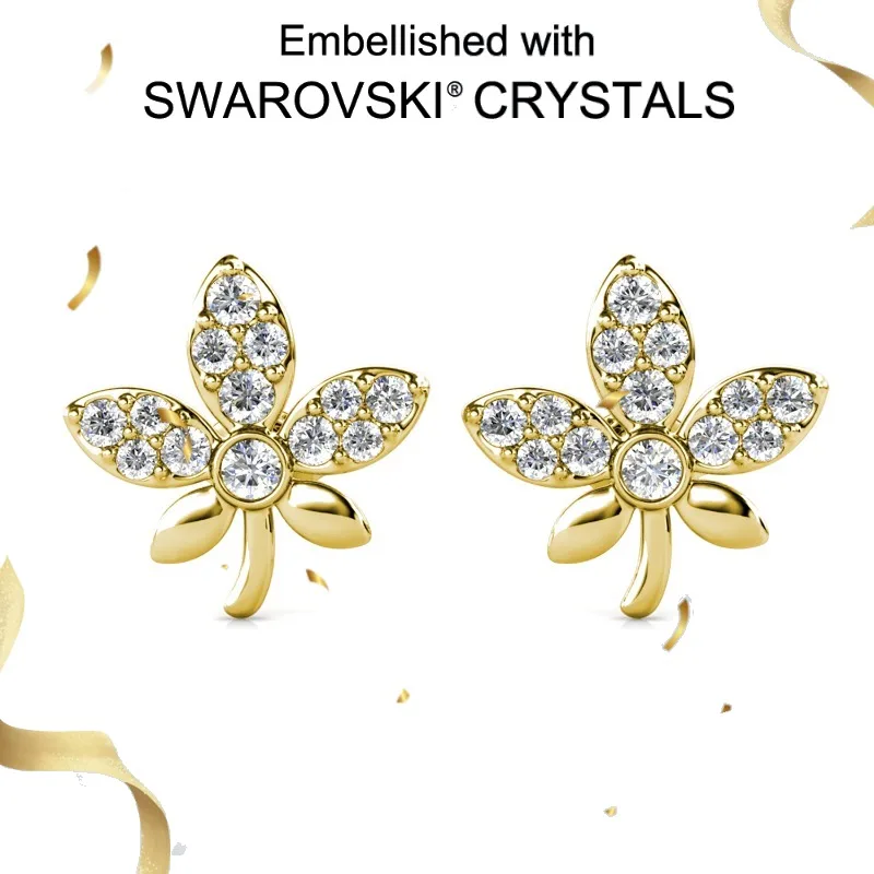 

Daisini Серьги с кленовыми листьями Модные серьги-гвоздики в ботаническом стиле с акцентами из кристаллов Сваровски Гипоаллергенный подарок для нее